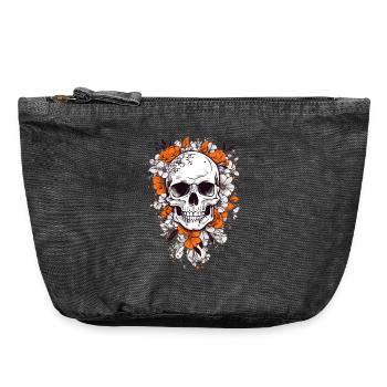 Skull with flowers - Vintage Zip Pouch 18 x 21 cm - vintage black - Front