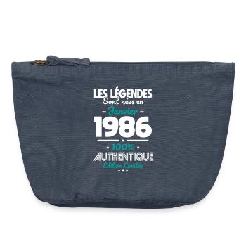 Anniversaire 40 ans - Légendes nées Janvier 1986 - Pochette zippée vintage 18 x 21 cm - vintage bleu jeans - Devant