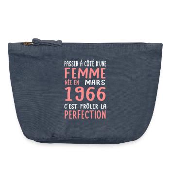 Anniversaire 60 ans - Née en Mars 1966 - Pochette zippée vintage 18 x 21 cm - vintage bleu jeans - Devant