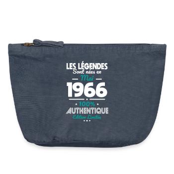 Anniversaire 60 ans - Légendes nées Mai 1966 - Pochette zippée vintage 18 x 21 cm - vintage bleu jeans - Devant