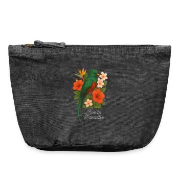 Vivre au paradis – Oiseau de paradis tropical - Pochette zippée vintage 18 x 21 cm - noir vintage - Devant