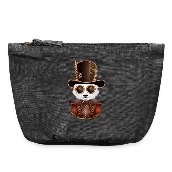 Steampunk Panda Bear avec chapeau cylindre et lunettes - Pochette zippée vintage 18 x 21 cm - noir vintage - Devant
