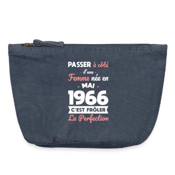 Anniversaire 60 ans - Née en Mai 1966 - Pochette zippée vintage 18 x 21 cm - vintage bleu jeans - Devant