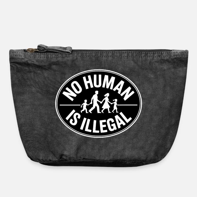 Pas d’illégal humain - Les réfugiés sont les bienvenus - Pochette zippée vintage 18 x 21 cm - noir vintage