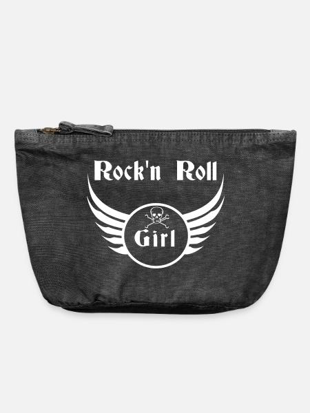 Girl Rock and Roll White Skull Wings - Vintage Zip Pouch 18 x 21 cm - vintage black