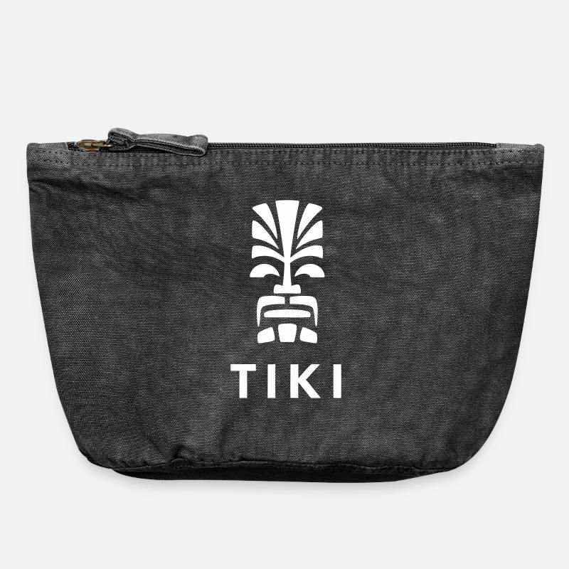 Tiki Design Testa Polinesiana Vivido - Pochette vintage con zip 18 x 21 cm - nero antico
