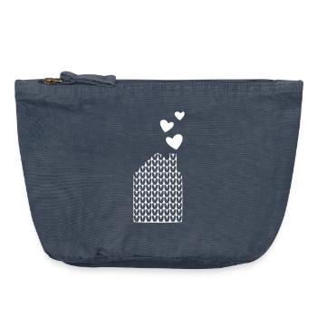 Maison Tricot Motif Vecteur Coeurs Amour Ski D’hiver - Pochette zippée vintage 18 x 21 cm - vintage bleu jeans - Devant