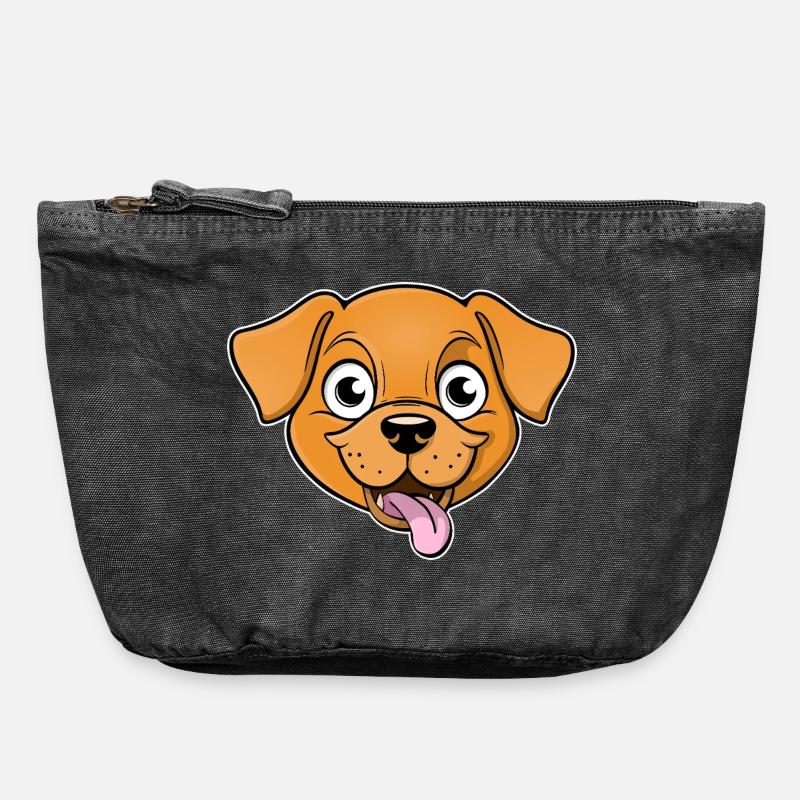 Image joyeuse de la tête d’un chien - Pochette zippée vintage 18 x 21 cm - noir vintage