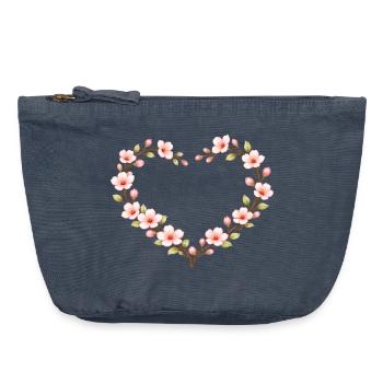 Heart of Cherry Blossoms Spring Motif - Vintage Zip Pouch 18 x 21 cm - vintage denim - Front