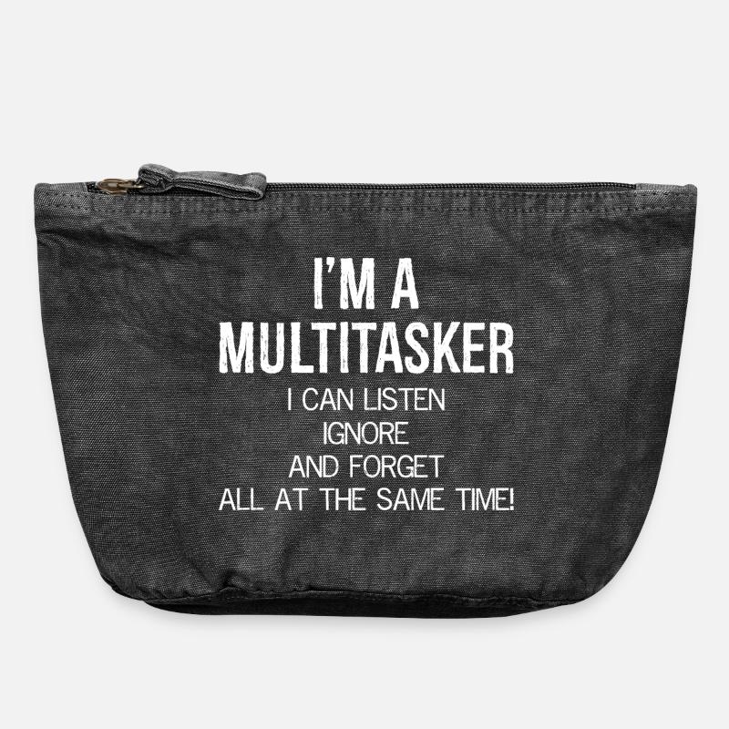 Je suis un multitâche, je peux écouter, ignorer et oublier - Pochette zippée vintage 18 x 21 cm - noir vintage