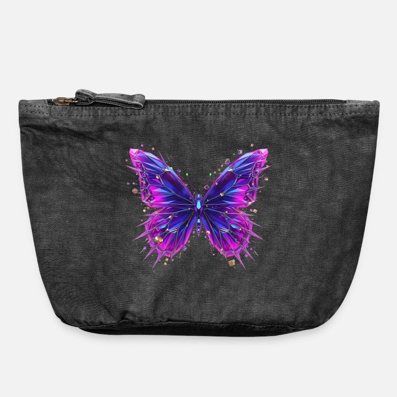 3D Crystal Butterfly – Chrome Effect - Vintage Zip Pouch 18 x 21 cm - vintage black
