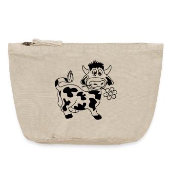 Drôle de vache avec fleur dans la bouche - Pochette zippée vintage 18 x 21 cm - sable vintage  - Devant