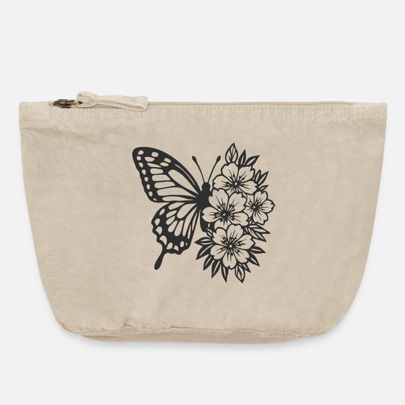 Elegant Butterfly and Floral Composition - Vintage Zip Pouch 18 x 21 cm - vintage sand 