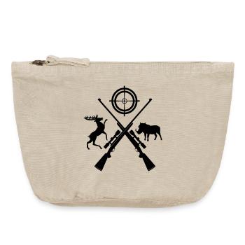 Two crossed shotguns with visor and animals - Vintage Zip Pouch 18 x 21 cm - vintage sand  - Front