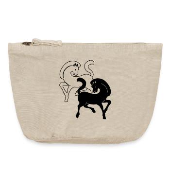 Two horses black and white - Vintage Zip Pouch 18 x 21 cm - vintage sand  - Front