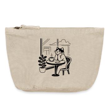 Nachdenkliche Katze Café - Vintage Reißverschluss-Täschchen (18 x 21 cm) - Vintage Sand  - Vorne