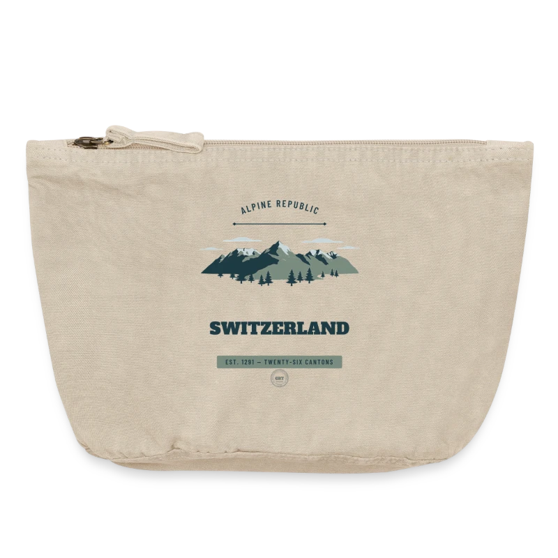 Switzerland-mærke på en vintage zip pouch 18 x 21 cm