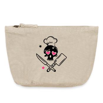 Totenkopf girlie mit Kochmütze und Messern - Vintage Reißverschluss-Täschchen (18 x 21 cm) - Vintage Sand  - Vorne