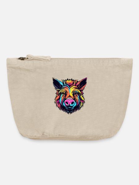 Neonfarbenes Wildschwein - Vintage Reißverschluss-Täschchen (18 x 21 cm) - Vintage Sand