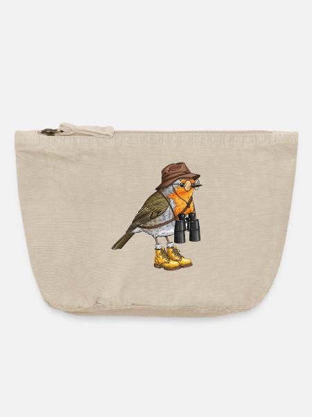 Entdecker-Robin mit Fernglas - Vintage Reißverschluss-Täschchen (18 x 21 cm) - Vintage Sand