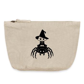 Cute Witch Rides Spider Halloween Motif - Vintage Zip Pouch 18 x 21 cm - vintage sand  - Front