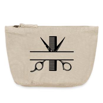 Texte bannière logo coiffeur, ciseaux avec peigne - Pochette zippée vintage 18 x 21 cm - sable vintage  - Devant