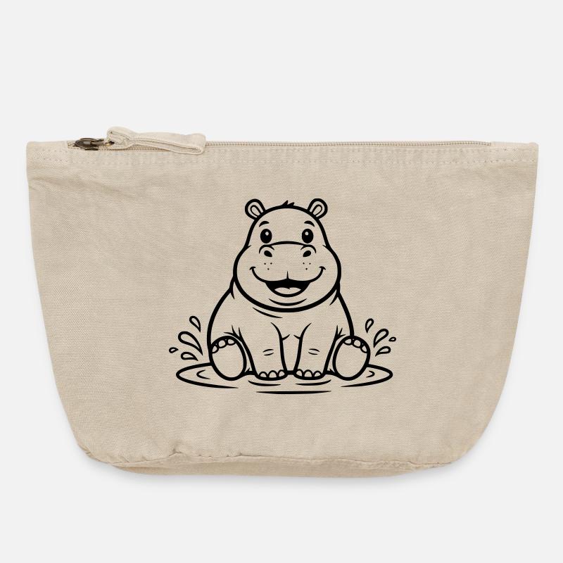 Süßes Baby Hippo Wasser Comic Vektor - Vintage Reißverschluss-Täschchen (18 x 21 cm) - Vintage Sand 