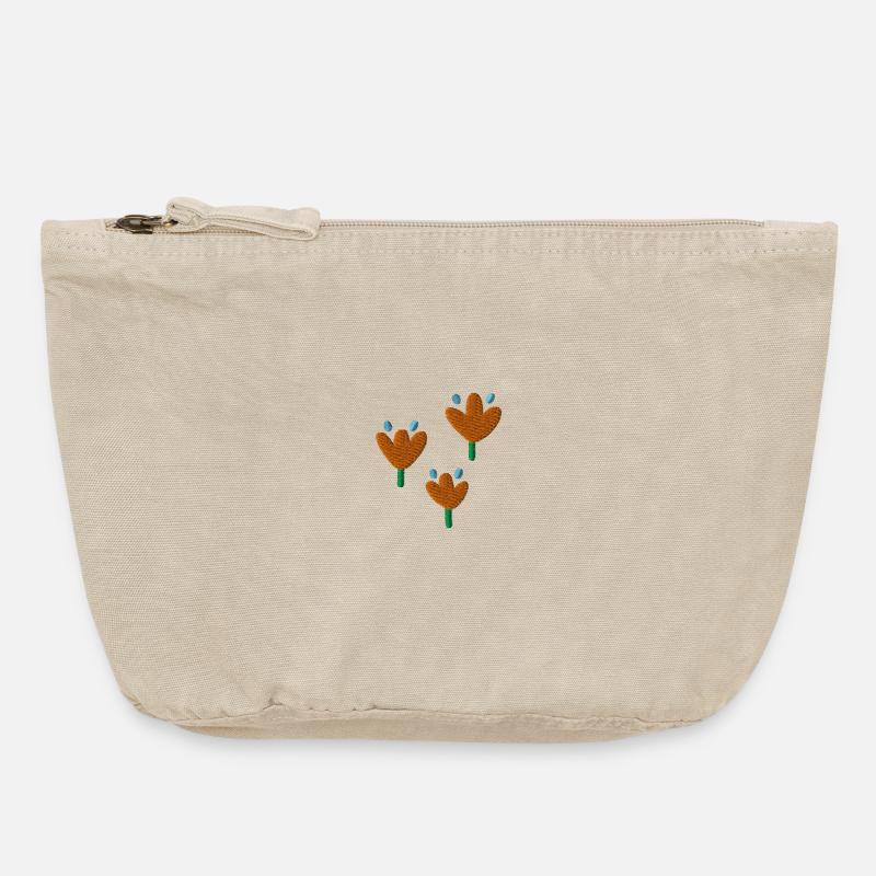 Tulipes brodées - Pochette zippée vintage 18 x 21 cm - sable vintage 
