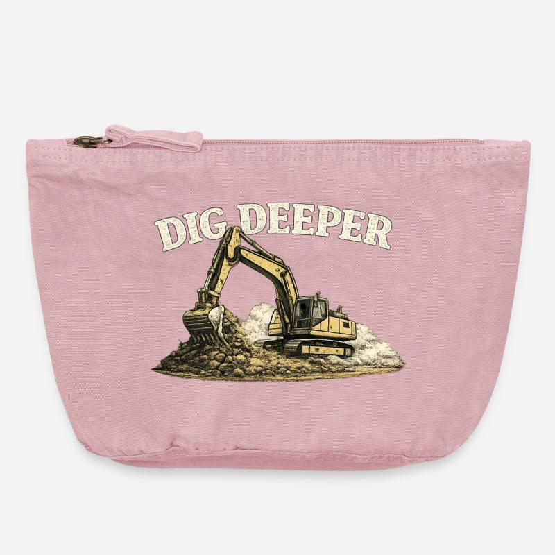 Machine de construction de chantier à excavatrice creuse plus profonde - Pochette zippée vintage 18 x 21 cm - rose vintage