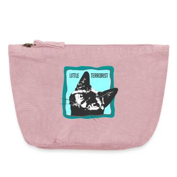 Portrait de chat avec slogans - Pochette zippée vintage 18 x 21 cm - rose vintage - Devant