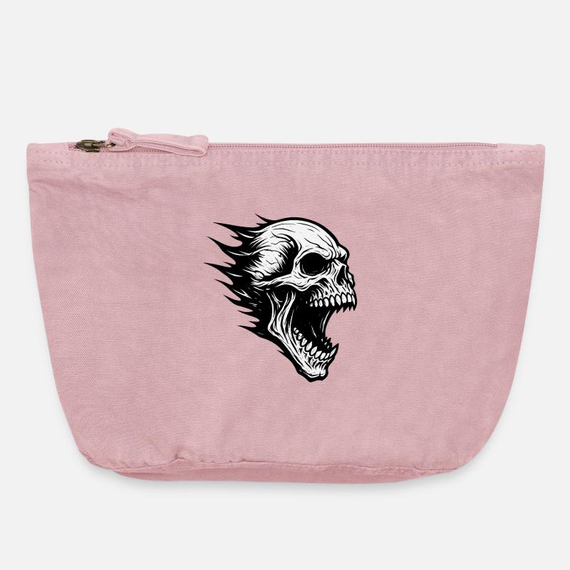 Headache at work:Flaming skull in the storm - Vintage Zip Pouch 18 x 21 cm - vintage rose