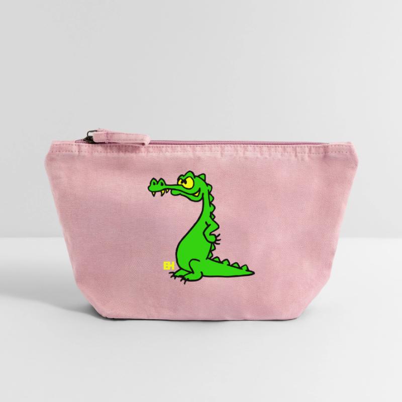 Crocodile souriant, design à trois couleurs Pochette zippée vintage 18 x 21 cm
