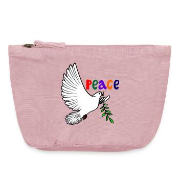 Colombe de la paix blanche avec texte de branche de laurier Français PAIX - Pochette zippée vintage 18 x 21 cm - rose vintage - Devant