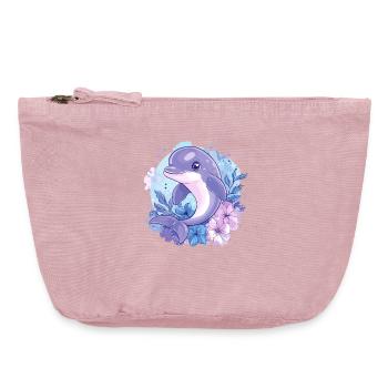 Dolphin in the flower circle - Vintage Zip Pouch 18 x 21 cm - vintage rose - Front