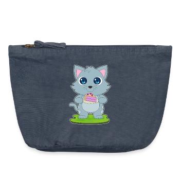 Gâteau au chat - Pochette zippée vintage 18 x 21 cm - vintage bleu jeans - Devant