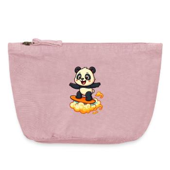 Panda Surfer dessin animé Design - Pochette zippée vintage 18 x 21 cm - rose vintage - Devant