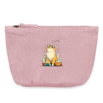 Chat chimique au laboratoire - Pochette zippée vintage 18 x 21 cm - rose vintage - Devant