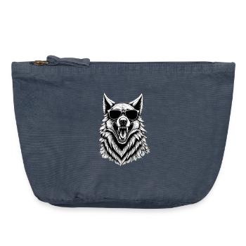 lachender Wolf mit Sonnenbrille - Vintage Reißverschluss-Täschchen (18 x 21 cm) - Vintage Denim - Vorne