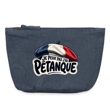 Je Peux Pas J’ai Pétanque – Béret Tricolore France - Pochette zippée vintage 18 x 21 cm - vintage bleu jeans - Devant