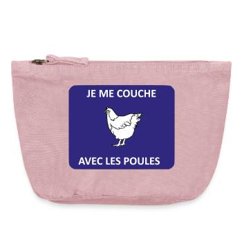 Je me couche avec les poules - Pochette zippée vintage 18 x 21 cm - rose vintage - Devant