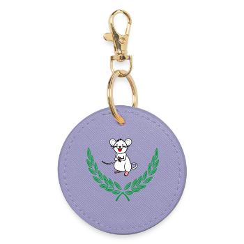 Maus im grünen Lorbeerkranz – Herzlichen Glückwunsch - Runder Schlüsselanhänger - Lavendel - Vorne