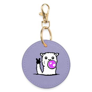 Llama Bubblegum Sunglasses Peace Victory Hand Cool - Round Keyring - lavender - Front