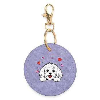 Malteser_Hund_mit_Pfoten_Herz_weiss - Round Keyring - lavender - Front