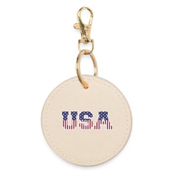 College USA Font Red White Blue Stars And Stripes - Round Keyring - oyster - Front