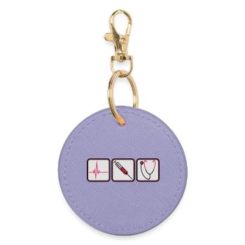 doctor 3 button syringe logo Listening to stethoscope - Round Keyring - lavender - Front