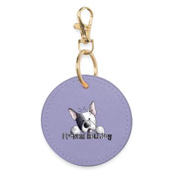 Schnuckelige Französische Bulldogge - Hund - Runder Schlüsselanhänger - Lavendel - Vorne