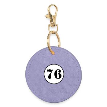 NUMMER 76 Sechsundsiebzig Geburtstag Geschenk - Runder Schlüsselanhänger - Lavendel - Vorne