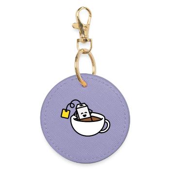 Funny tea bag in teacup bath Tea lover Tea drinker - Round Keyring - lavender - Front
