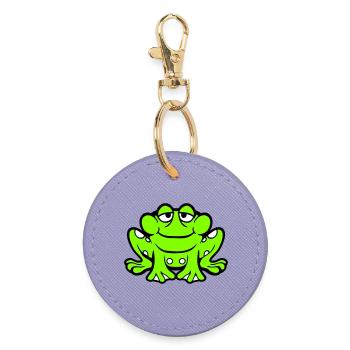 Frog toad smiles funny sitting comic happy - Round Keyring - lavender - Front