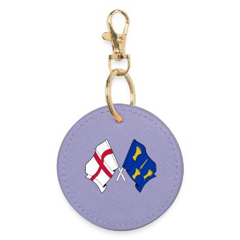 Cheshire & England Crossed Flags - Round Keyring - lavender - Front